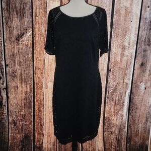NWT Ralph Lauren Size 18 Black Lace Leather Trimmed Dress